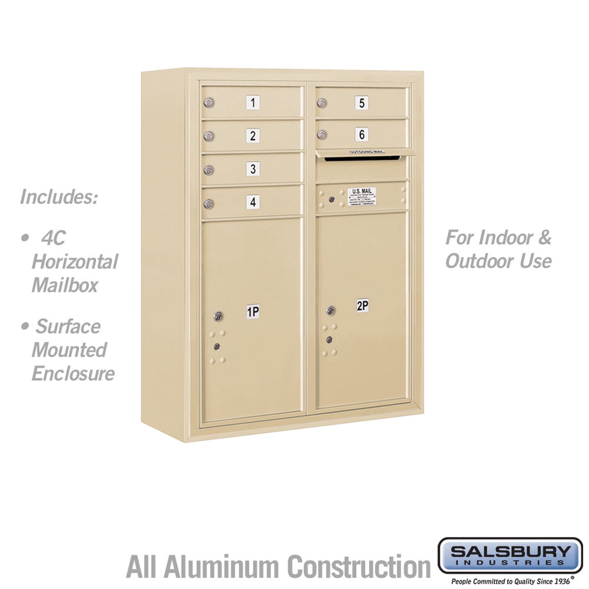 10 Door High Surface Mounted 4C Horizontal Mailbox with Parcel Lockers in Sandstone