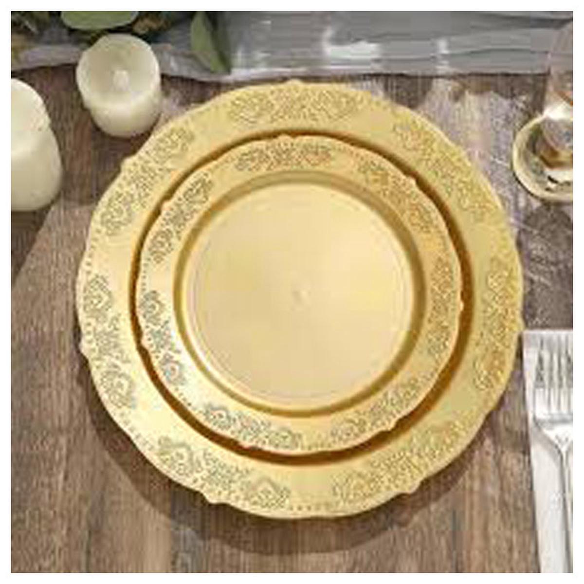 10Pc 8.5 Inch Scalloped Salad/Dessert Plates With Silver Tri - Gold