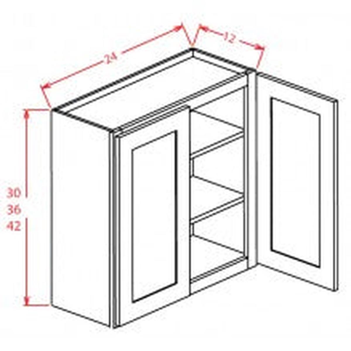 Rustic Shaker Slab 24"W x 30"H Wall Glass Door Cabinet