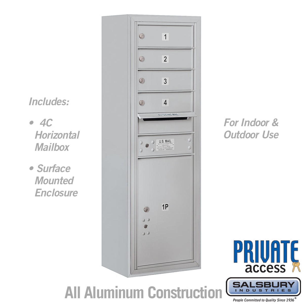 11 Door High Surface Mounted 4C Horizontal Mailbox with Parcel Locker and Private Access
