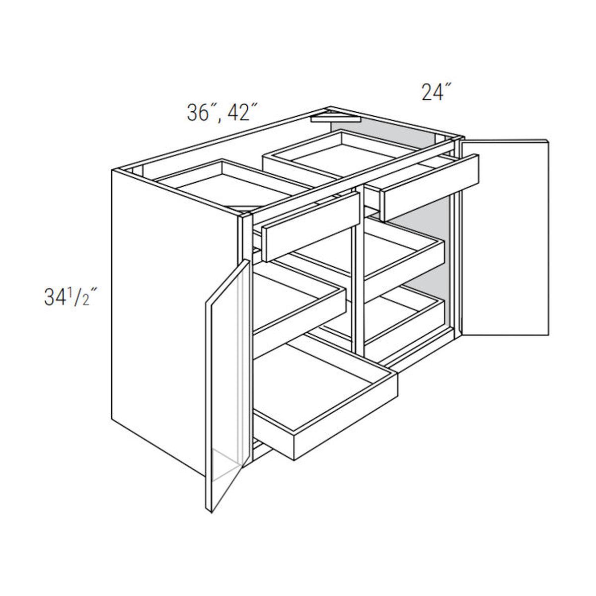 Rustic Shaker 42" Base Cabinet w/ 4 Rollout Shelves Pre-Assembled