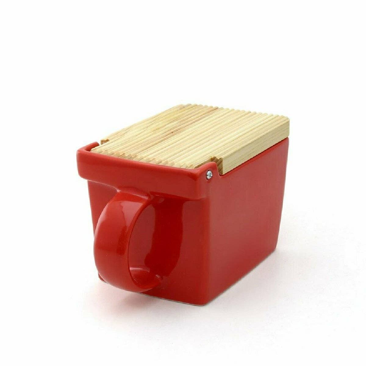 Zero Japan | Bee House Ceramic Salt Box With Wooden Lid & Dehumidifying Measuring Spoon, Tomato