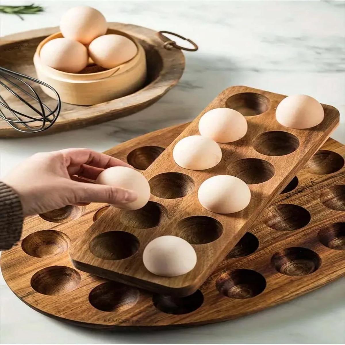 12 Slot Wood Egg Storage Tray