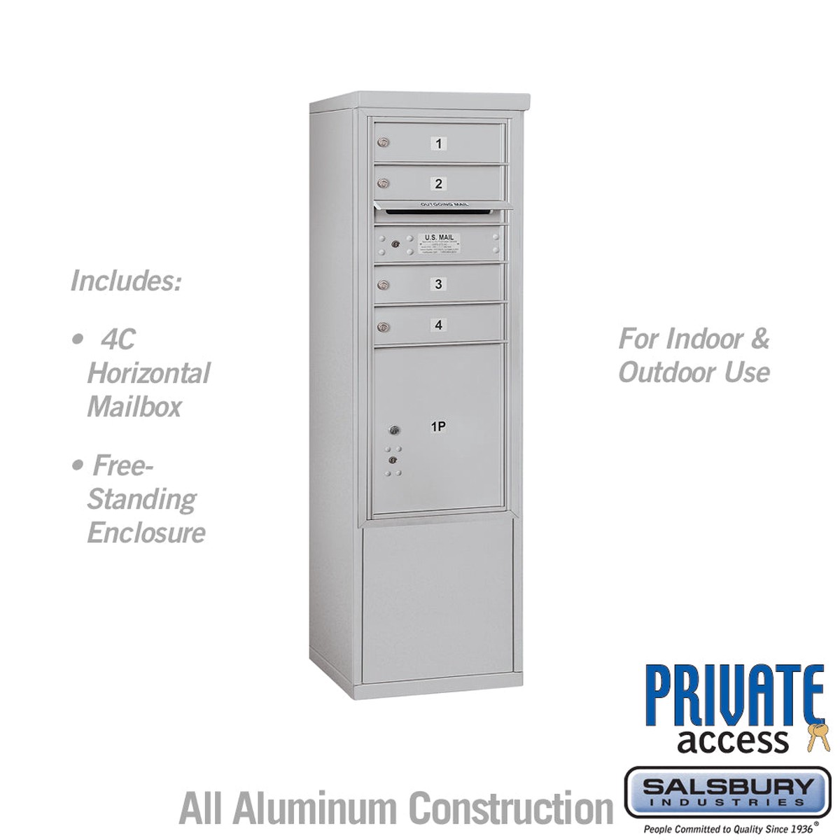 10 Door High Free-Standing 4C Horizontal Mailbox with Parcel Locker in Aluminum