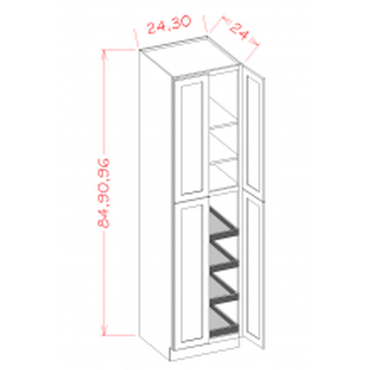 Rustic Shaker 24"W x 84"H Utility Cabinet w/ 4 Rollout Trays