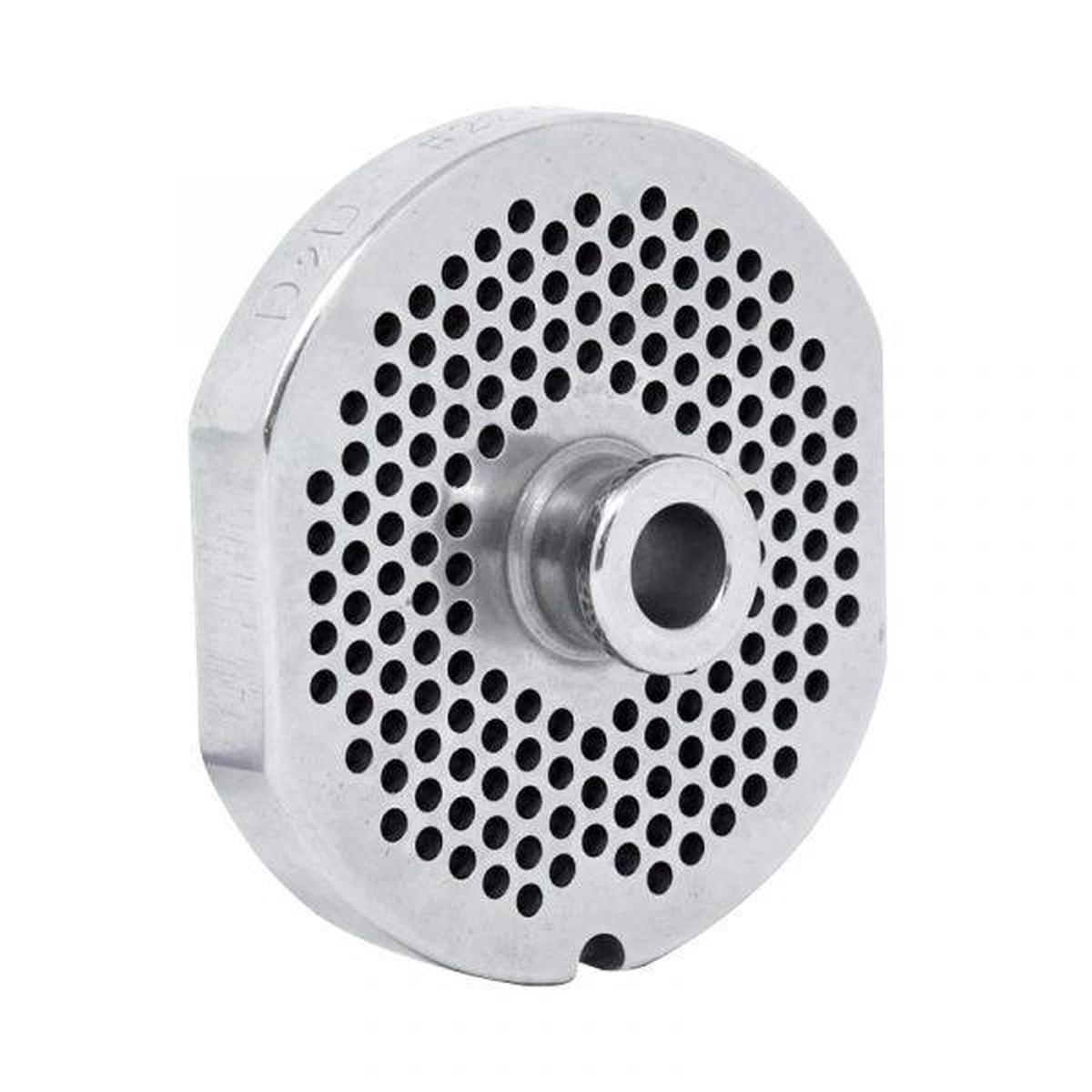 #22 Stainless Steel Machine Plate with Hub, Single Notch, and Flat Sides - 3-1/4" Diameter, 1/8" Hole Size - 11148
