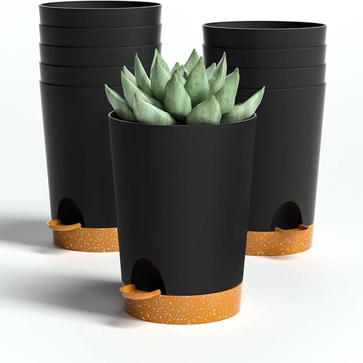 4 inch Small Plant Pots for Outdoor Indoor Plants, 10 Pack Planters with Drainage Holes and Tray, Small Self Watering Pots for Succulent, Cactus, Aloe and Other Plan