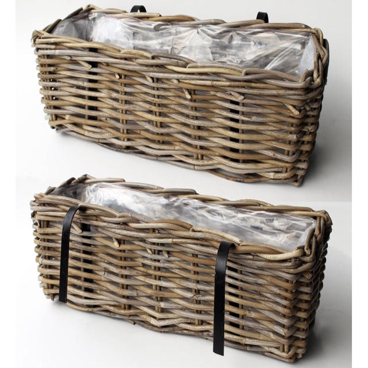 Rattan Trough Balcony Planter Grey 60cm
