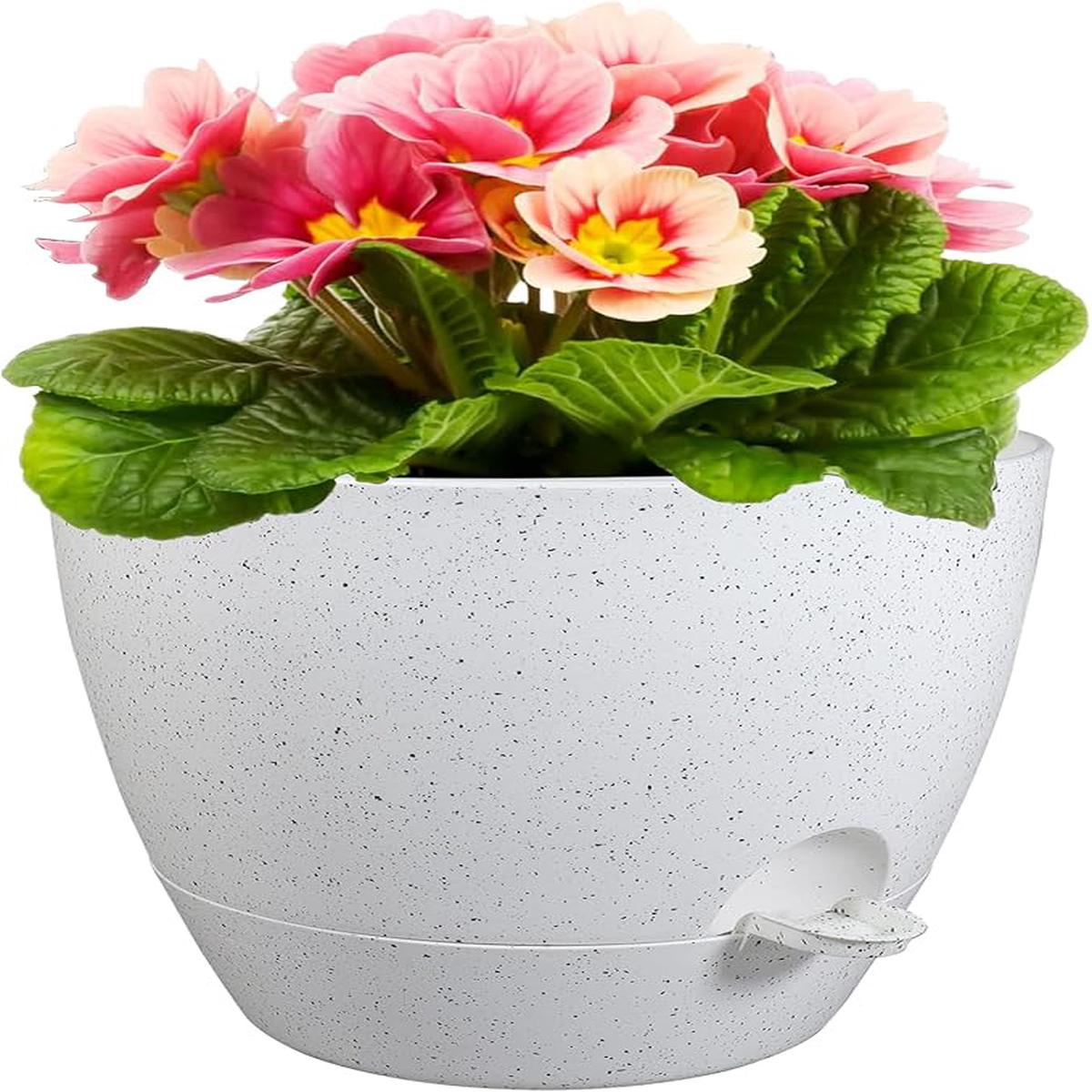 12 inch Large Self Watering Pots for Indoor Outdoor Plants, Plant Pots with Mesh Drainage Holes for Garden House Plants, Plastic Planters with Reservoir for Flower, 