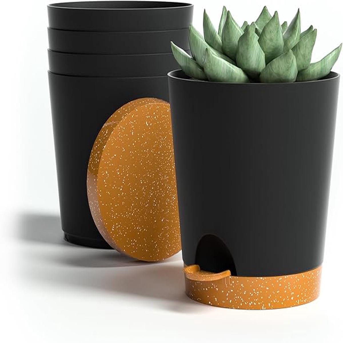 4 inch Small Plant Pots for Outdoor Indoor Plants, 5 Pack Planters with Drainage Holes and Tray, Small Self Watering Pots for Succulent,Cactus, Aloe and Other Plants