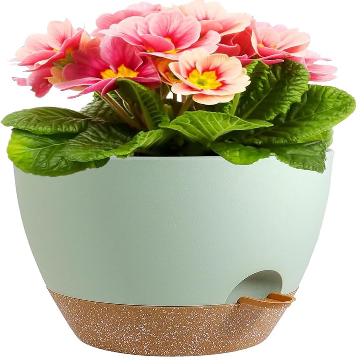 12 inch Large Self Watering Pots, Plant Pots with Mesh Drainage Holes for Indoor Outdoor Plants, Plastic Planters with Deep Reservoir for Garden House Flower Plants,