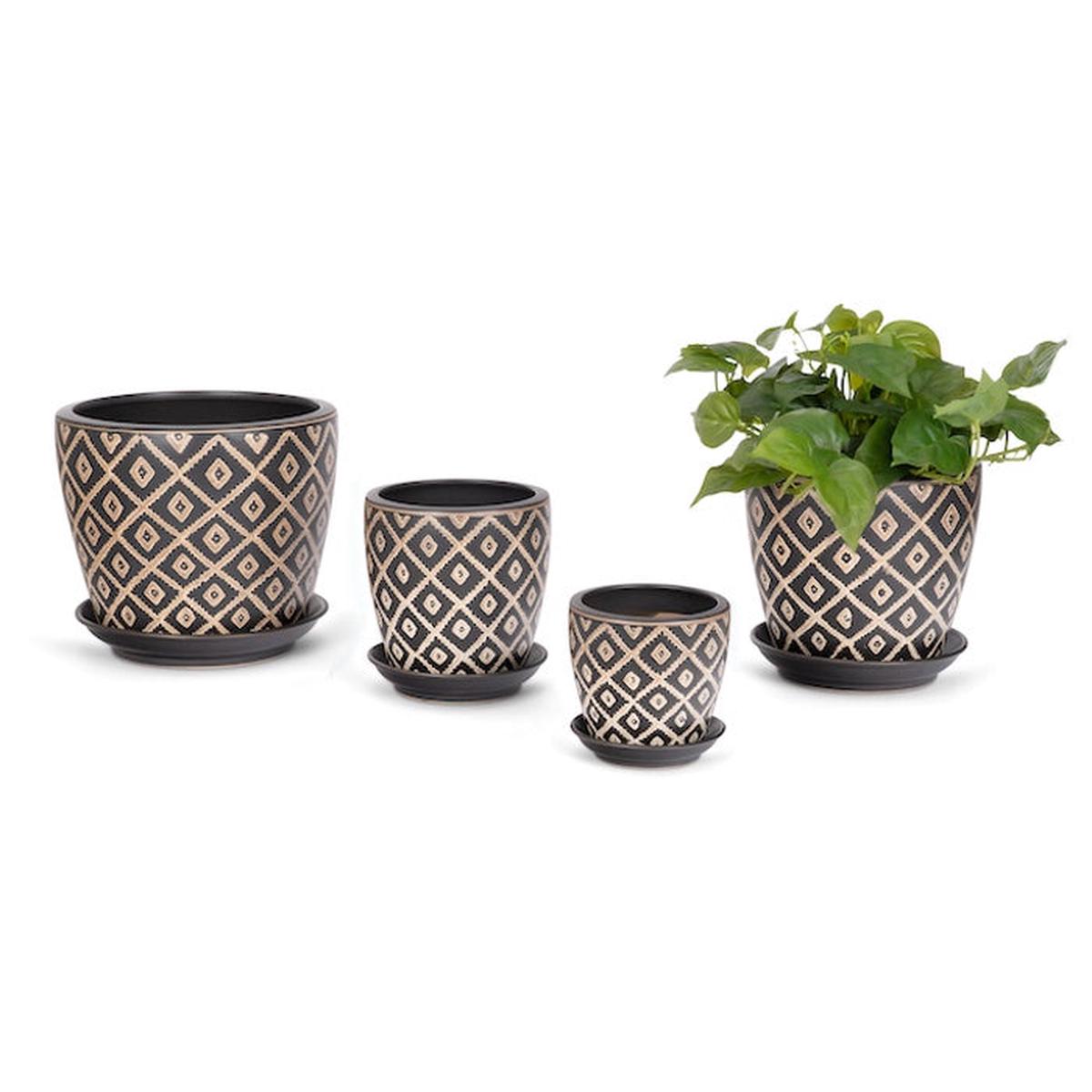 Pot Tall Geo Tribal Matte