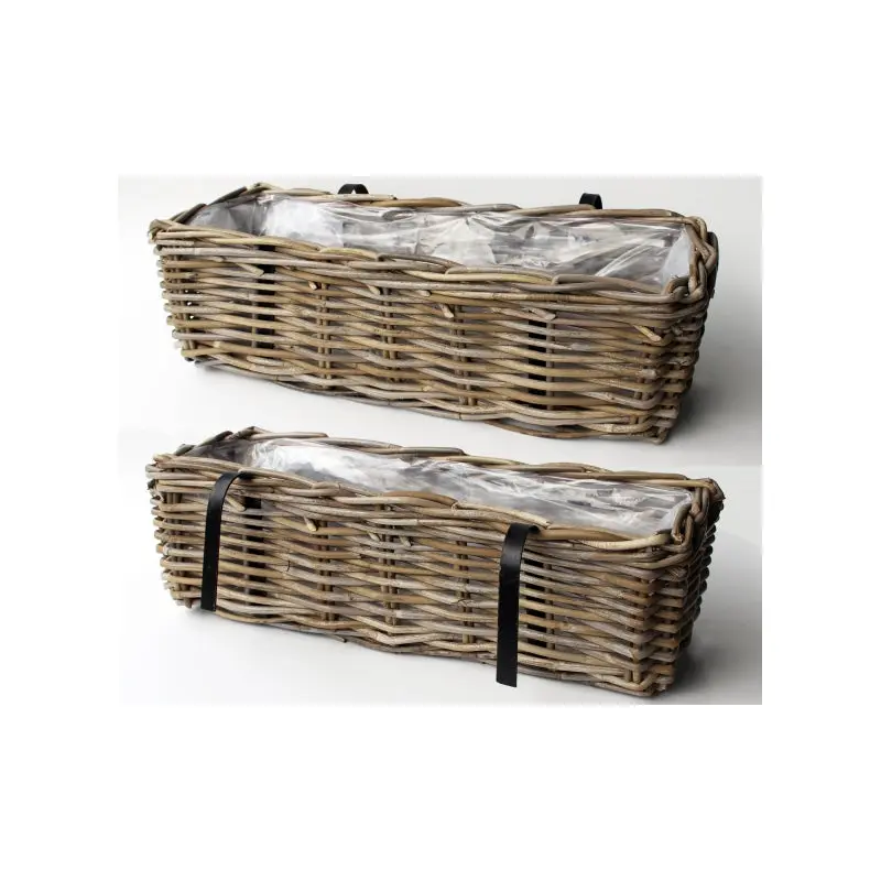 Rattan Trough Balcony Planter  Grey 60cm