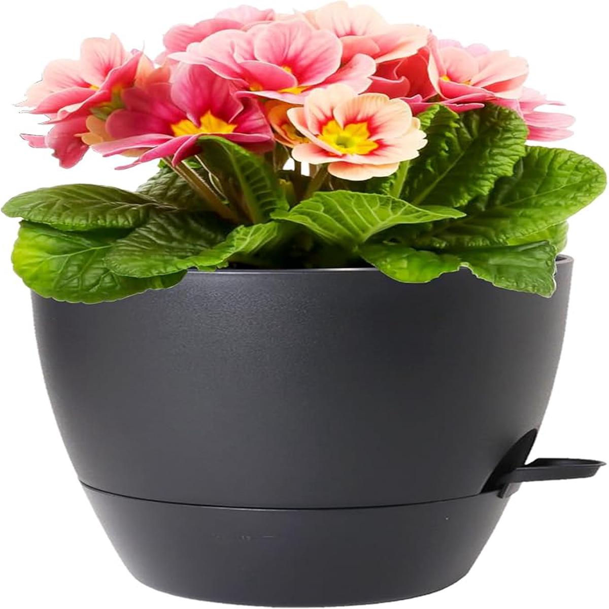 12 inch Large Self Watering Pots for Indoor Outdoor Plants, Flower Plant Pots with Mesh Drainage Holes for Garden House, Plastic Planters with Reservoir for Home Dec