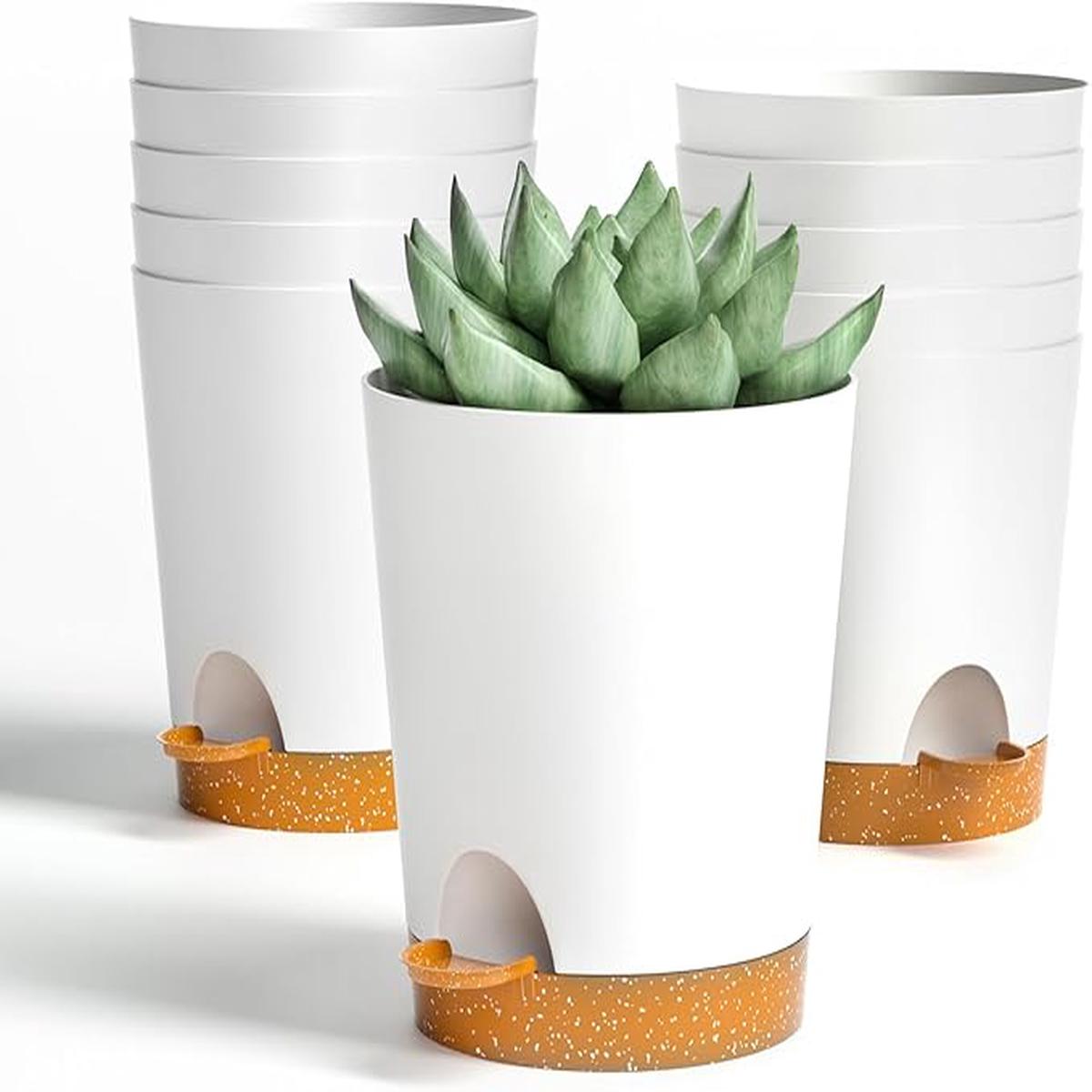 4 inch Small Plant Pots for Outdoor Indoor Plants, 10 Pack Planters with Drainage Holes and Tray, Small Self Watering Pots for Succulent,Cactus, Aloe and Other Plant