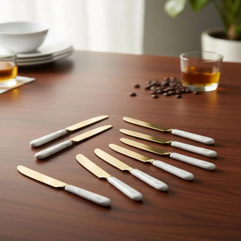 Abstract White Ceramic Handle Big Knife Set of 12
