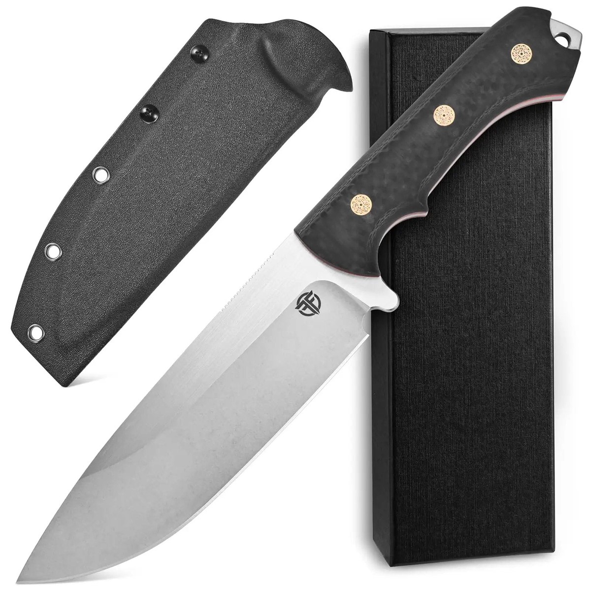 Rugged AUS 10 Fixed Blade Knife With Carbon Fiber Handle Full Tang Outdoor Survival Knife With Sheath For Camping Hunting Work And Adventure 6mm Thick Blade For Tough Tasks