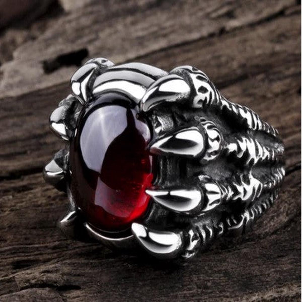 RED JEWEL CLAW METAL BIKER RING