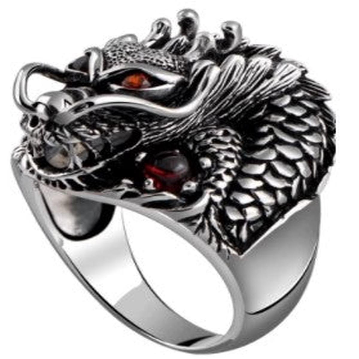 RED EYE DRAGON METAL BIKER RING