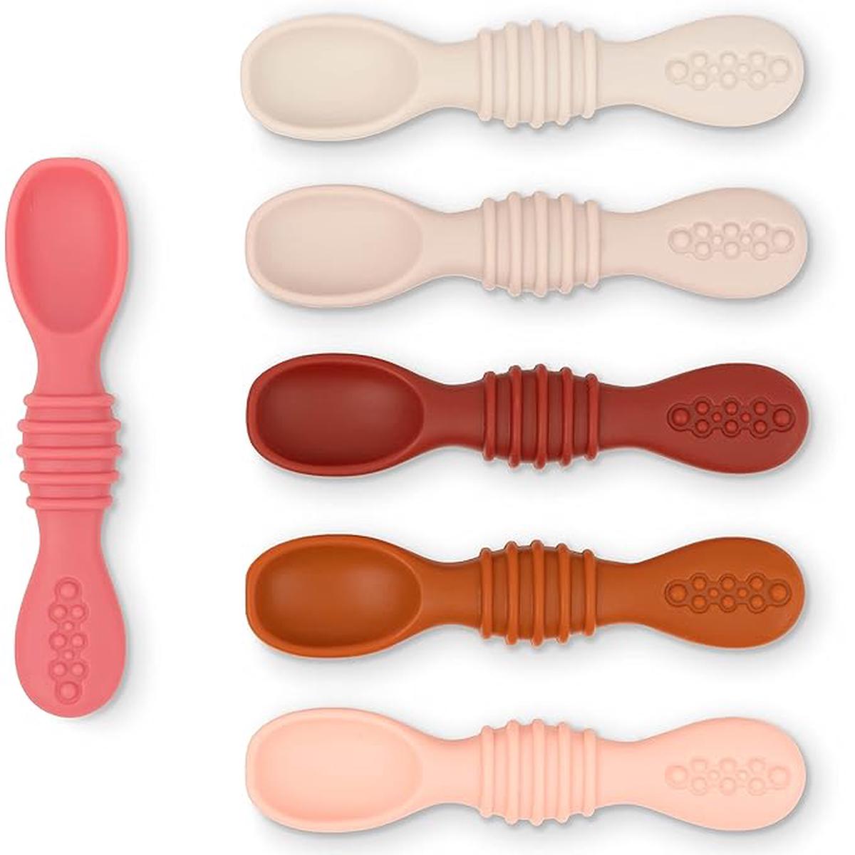 Simka Rose Silicone Baby Spoons Self Feeding 6 Months - First Stage Infant Spoons for Babies & Toddlers- Baby Led Weaning Spoons Set of 6- Easy on Gums Food Training Utensils Dishwasher Microwave