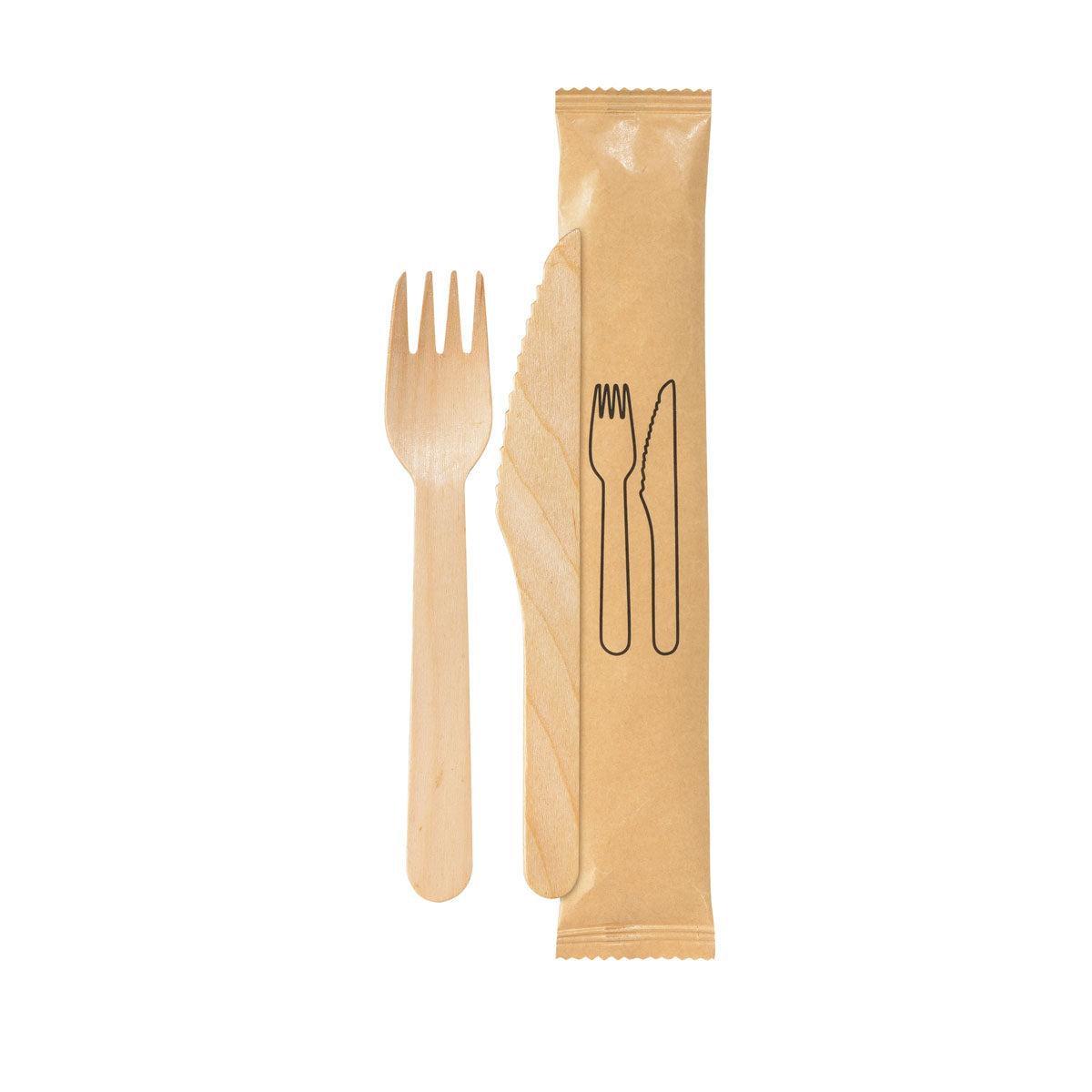 2/1 cutlery set, wood, fork & knife natural waxed 160/165 | Pack (250 pieces)