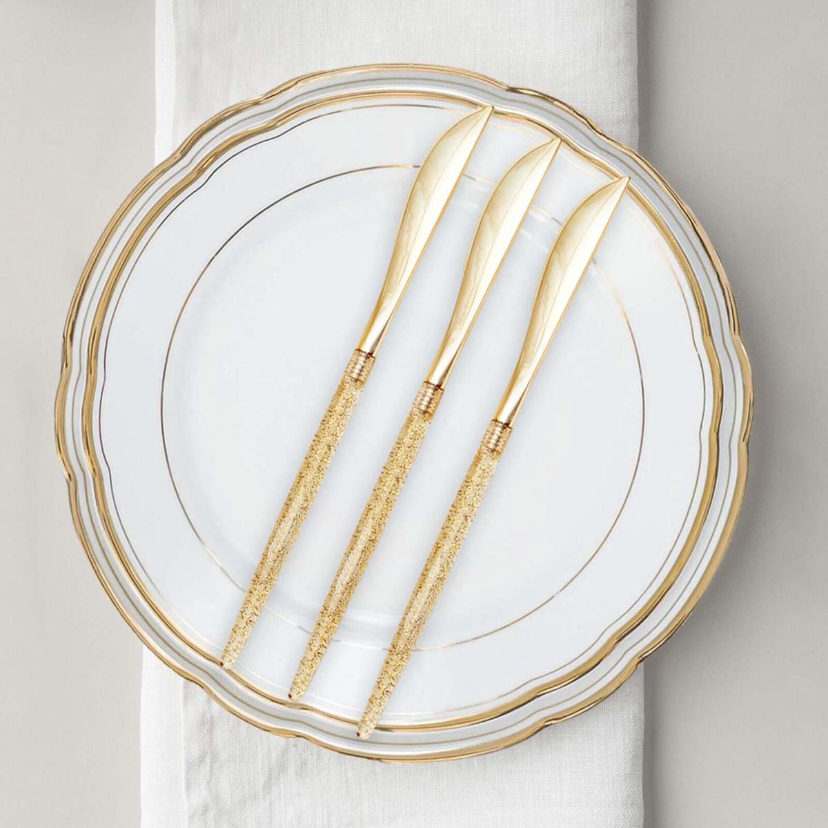 24-Pack Plastic Knives Gold Glittered - Disposable Silverware Cutlery for Parties
