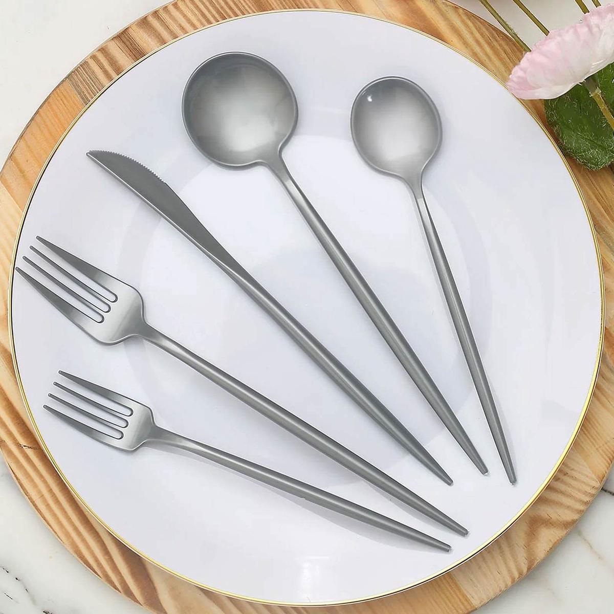 50 Pack Silver Heavy Duty Plastic Utensil Set, Disposable Dinner and Dessert Cutlery Combo Set
