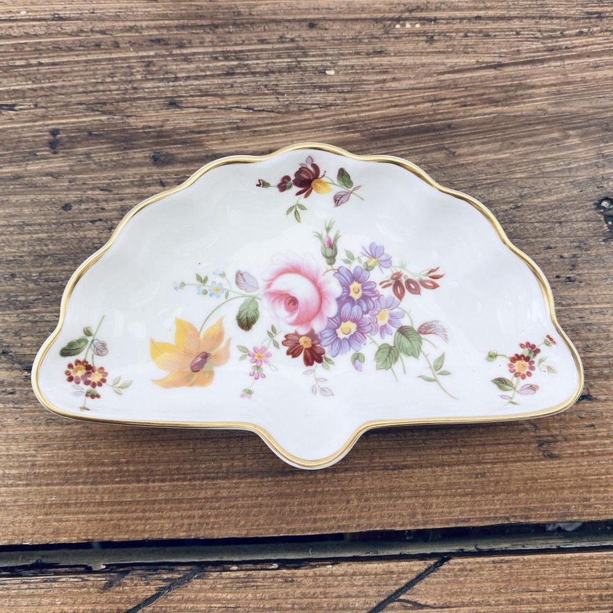 Royal Crown Derby "Derby Posies (Brown Backstamp)" Butter Dish (Fan Shape)