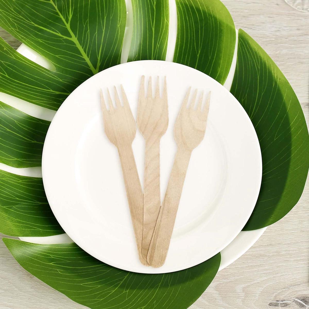 100-Pack Birchwood Forks 6" Natural - Eco Friendly Disposable Wooden Cutlery for BBQs, Picnics & Rustic-Themed Events